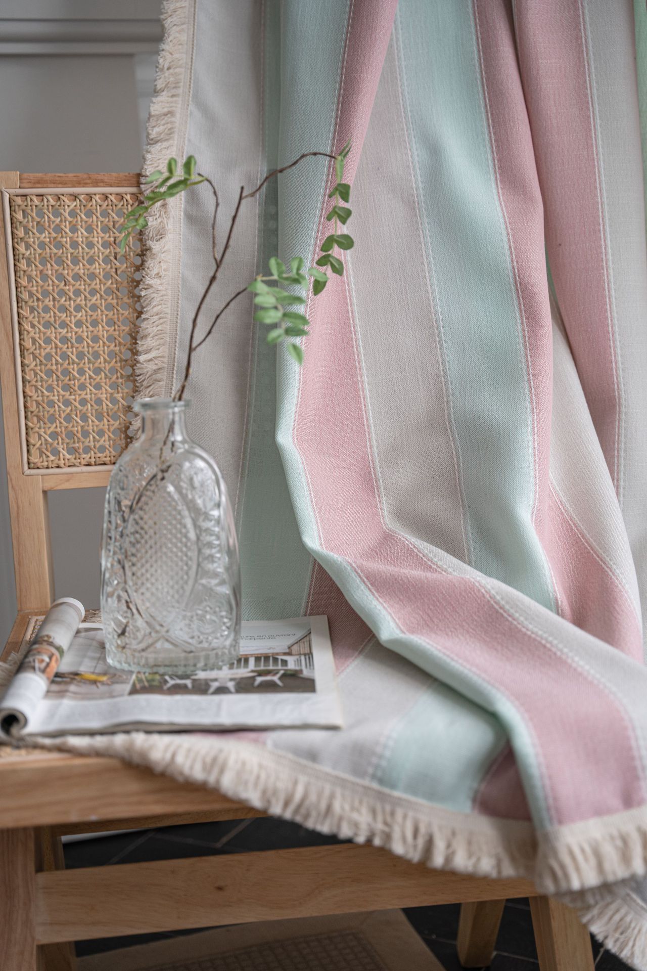 Pink stripes + white beard curtains