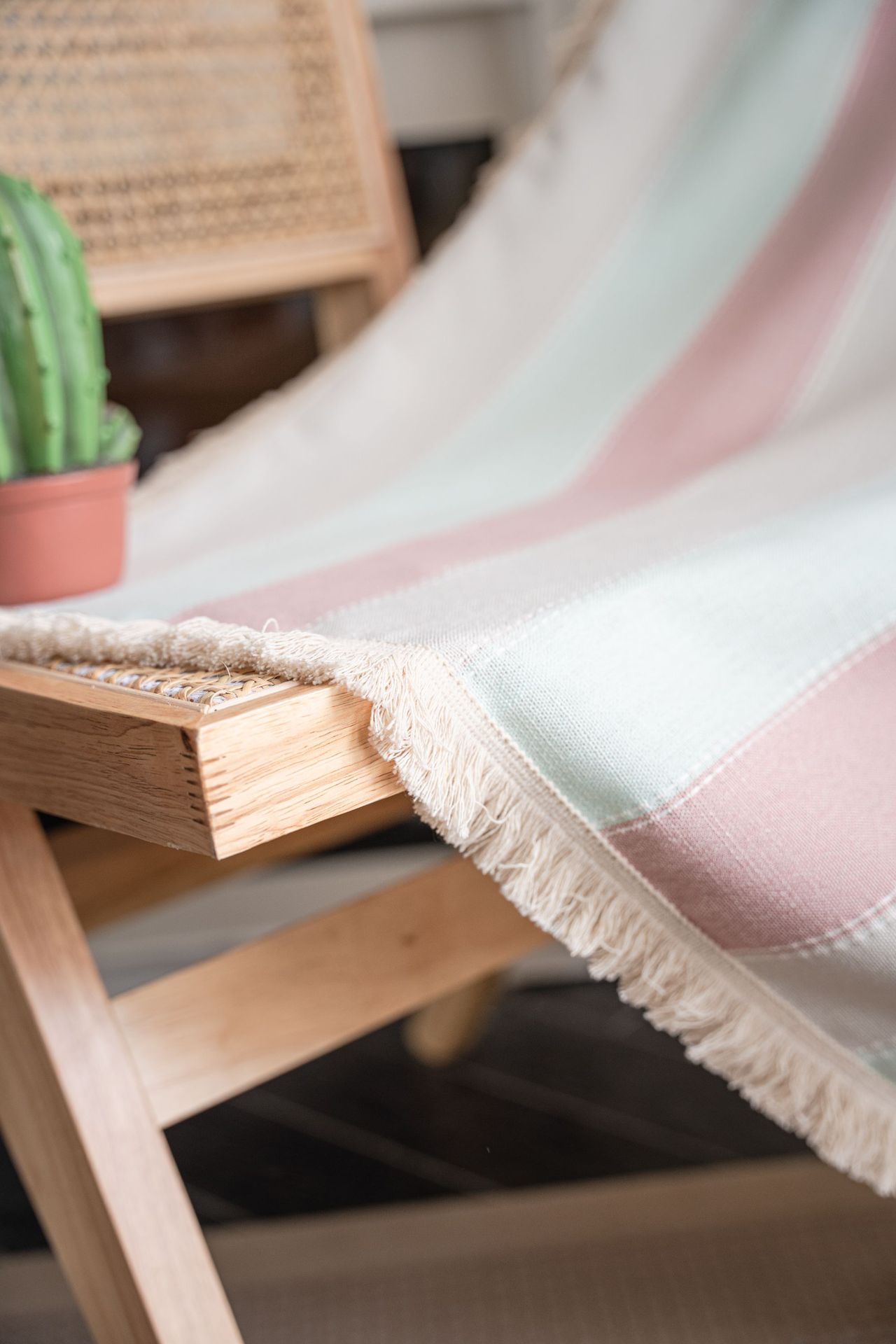 Pink stripes + white beard curtains
