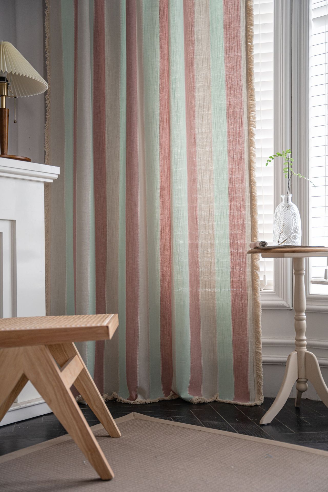 Pink stripes + white beard curtains
