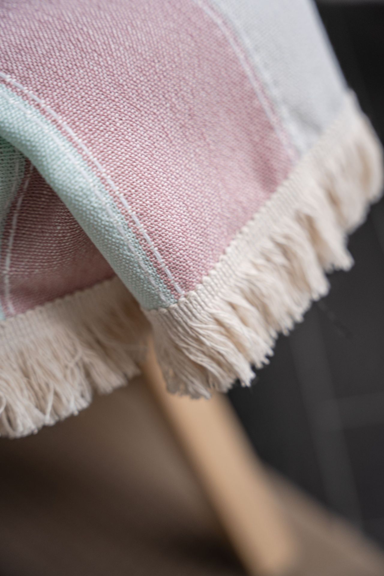 Pink stripes + white beard curtains