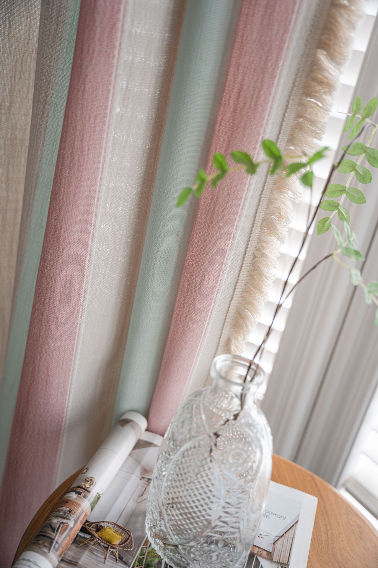 Pink stripes + white beard curtains