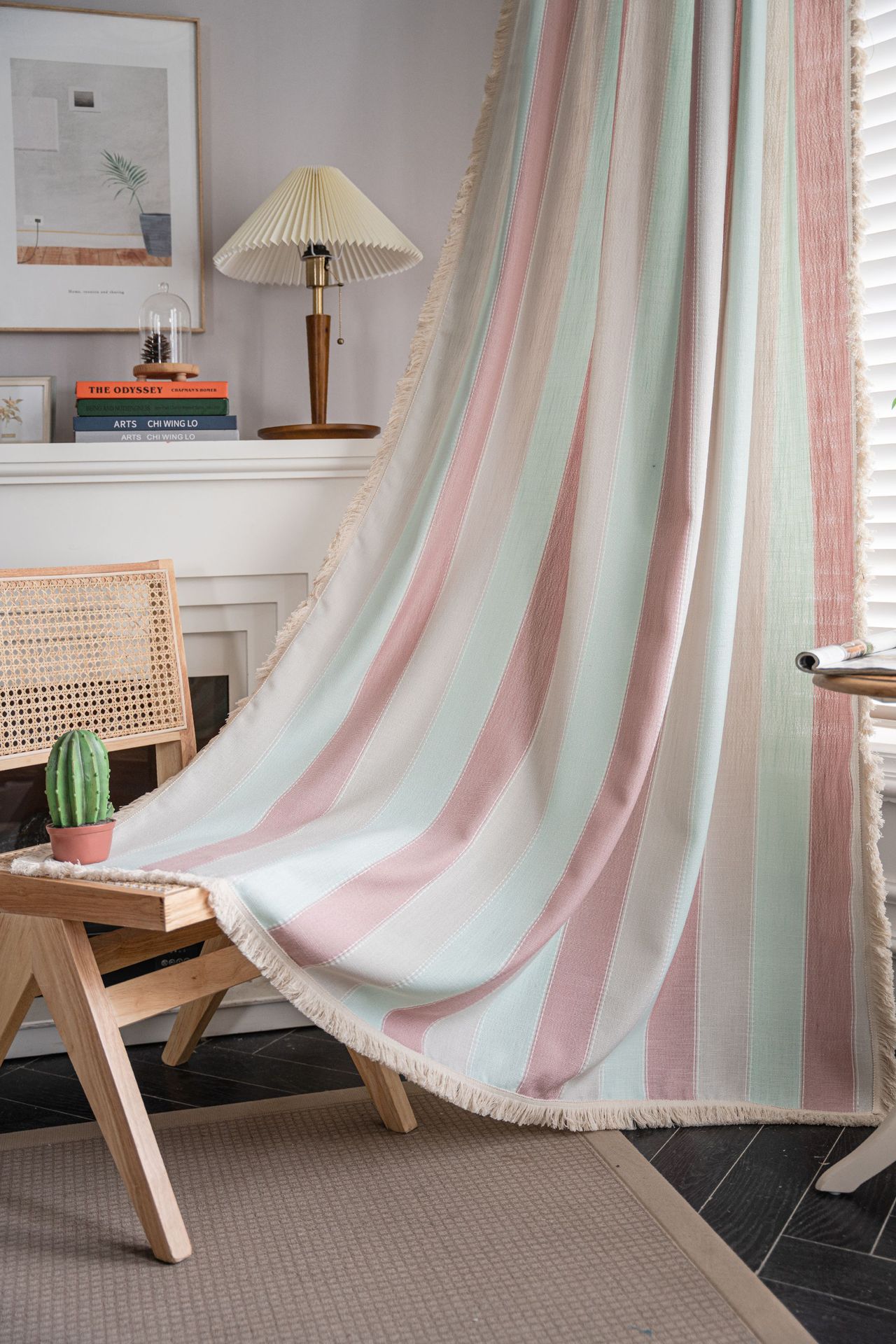 Pink stripes + white beard curtains